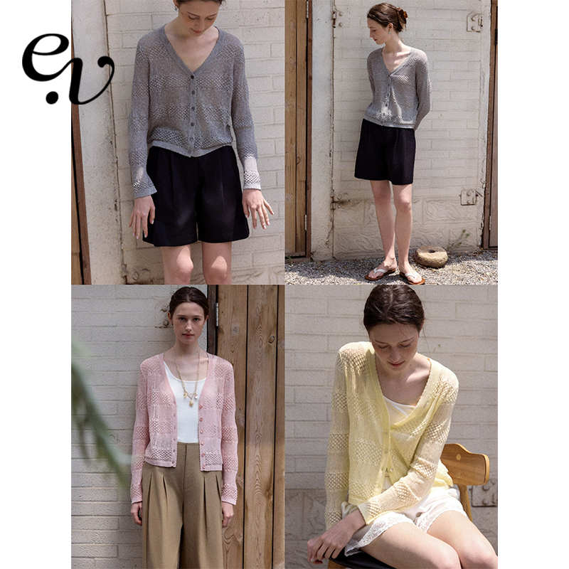 Even Vintage | 醋酸亚麻 慵懒氛围坑条肌理清爽镂空长袖开衫