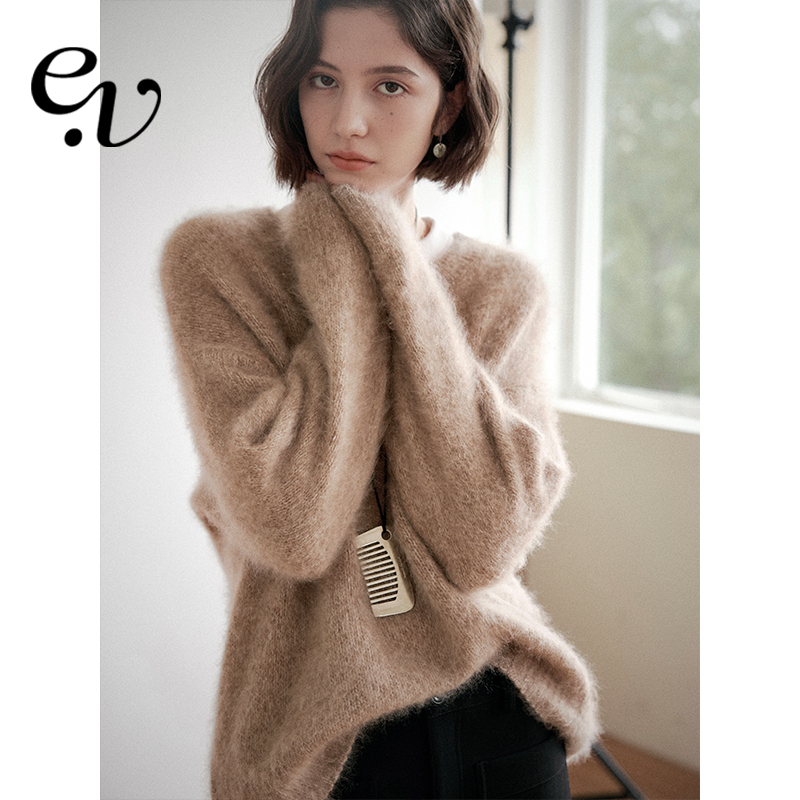 Even Vintage | 高比例羊毛羊绒 宽松v领百搭燕麦色针织上衣