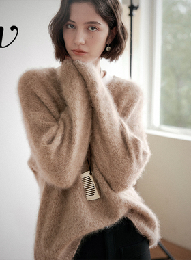 Even Vintage | 高比例羊毛羊绒 宽松v领百搭燕麦色针织上衣