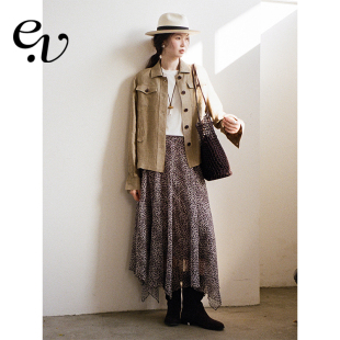 不规则多片立体极简腰头高级豹纹半身裙 复古松弛 Even Vintage