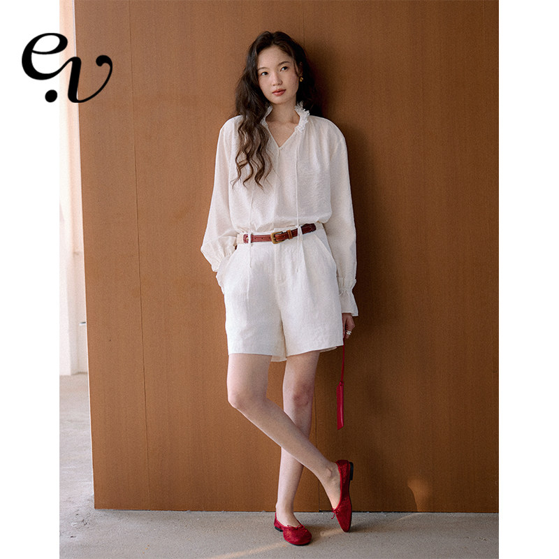 Even Vintage | 100%亚麻 极简休闲中腰直筒裤型休闲百搭短裤,女装/女士精品,短裤,淘宝优惠券,粉丝福利购,淘宝优惠卷