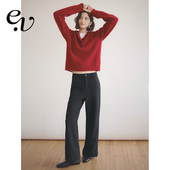 Vintage 经典 时髦 Even 加厚秋冬休闲百搭直筒微喇黑色高腰裤 冬