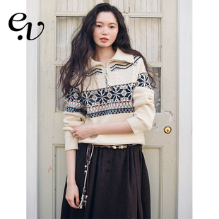 Even Vintage | 100%羊毛 复古POLO领费尔岛雪花半拉链重磅毛衣