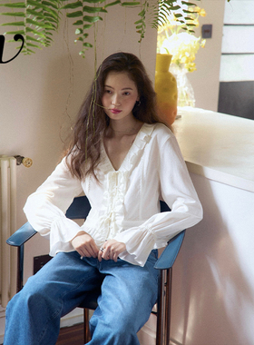 Even Vintage | 100%天丝 复古浪漫精致荷叶边抗皱易打理白色衬衫