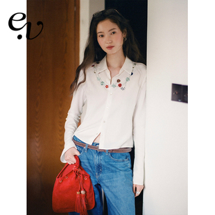 Vintage 亲肤透气衬衫 天丝亚麻 短款 复古花卉项链刺绣修身 Even
