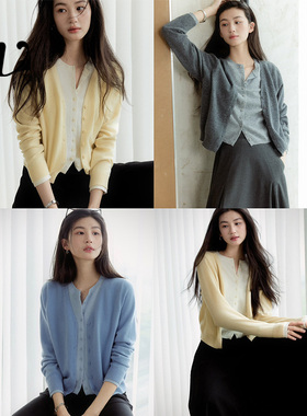 Even Vintage| 深浅撞色叠穿假两件文艺针织开衫毛衣外套