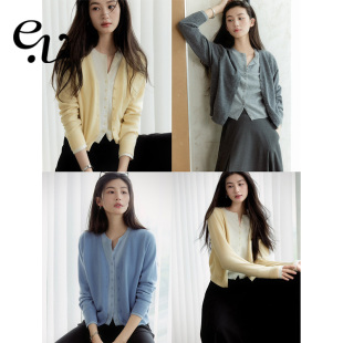 毛衣外套 深浅撞色叠穿假两件文艺针织开衫 Even Vintage