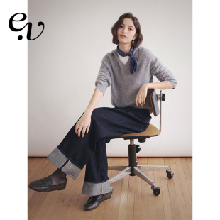 软糯温柔灰色v领连帽套头针织衫 羊毛羊绒混纺 毛衣 Vintage Even