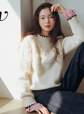 Even Vintage|100%羊毛 冬日百搭经典绞花秋冬纯色针织衫复古毛衣