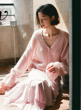 Even Vintage | 马海毛羊毛混纺 温柔浪漫蕾丝镂空抽绳毛衣针织衫