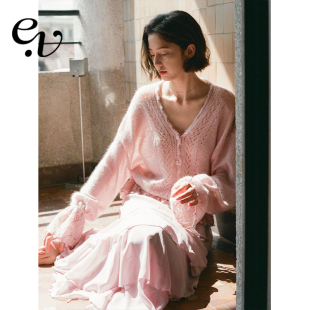 温柔浪漫蕾丝镂空抽绳毛衣针织衫 马海毛羊毛混纺 Vintage Even