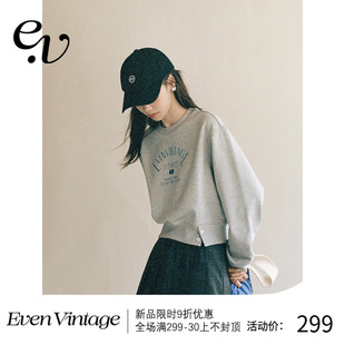 校园 原创印花设计感短款 圆领套头卫衣女早春 Vintage Even 经典