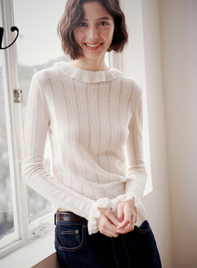 Even Vintage |羊毛绢丝混纺 正背两穿设计感复古荷叶边针织打底