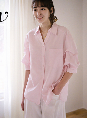 Even Vintage | 温柔松弛感 简约气质休闲宽松捏褶中袖衬衫女夏季