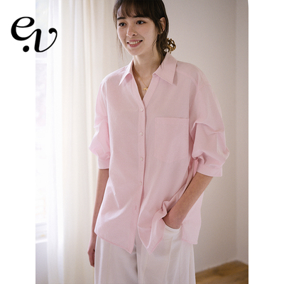 Even Vintage | 温柔松弛感 简约气质休闲宽松捏褶中袖衬衫女夏季
