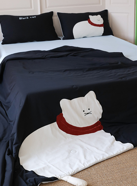 ins海盐小猫凉感夏被空调薄盖被子儿童卡通床上用品夏凉被可机洗
