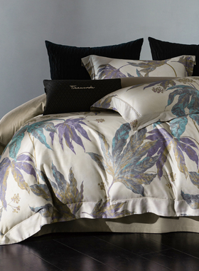 轻奢美式天丝棉磨毛床上四件套长绒棉印花宋氏美学被套床单笠床品