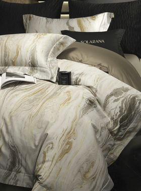 鎏金轻奢海岛棉全棉贡缎印花床上四件套纯棉长绒棉床单被套件床品