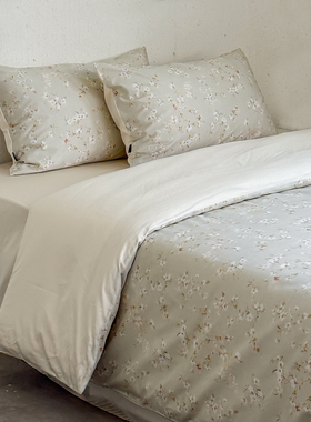 白笺梨花宋代美学全棉贡缎长绒棉床品新中式纯棉被套床单笠四件套