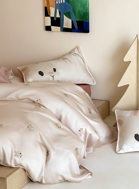 ins韩国有氧BOBO粉兔A类兰精天丝四件套北欧简约卡通儿童床品被套