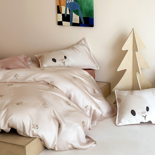 ins韩国有氧BOBO粉兔A类兰精天丝四件套北欧简约卡通儿童床品被套