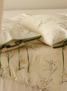 静雅宋代美学亚麻棉提花全棉新中式床品雨露棉麻床单床上四件套