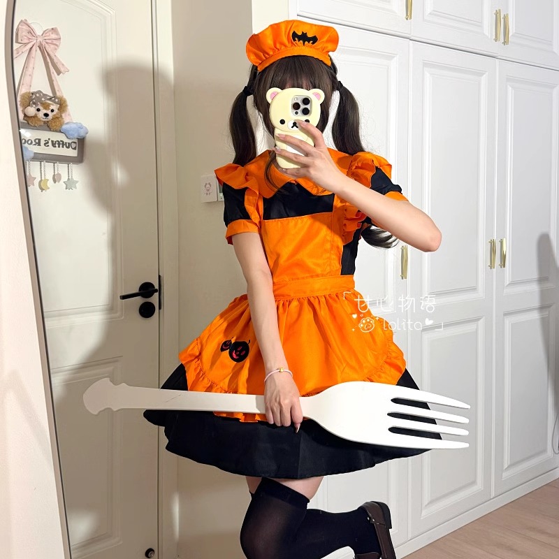 万圣节南瓜女仆装cos蝙蝠吸血鬼可爱女佣装魔法女巫lolit连衣裙女