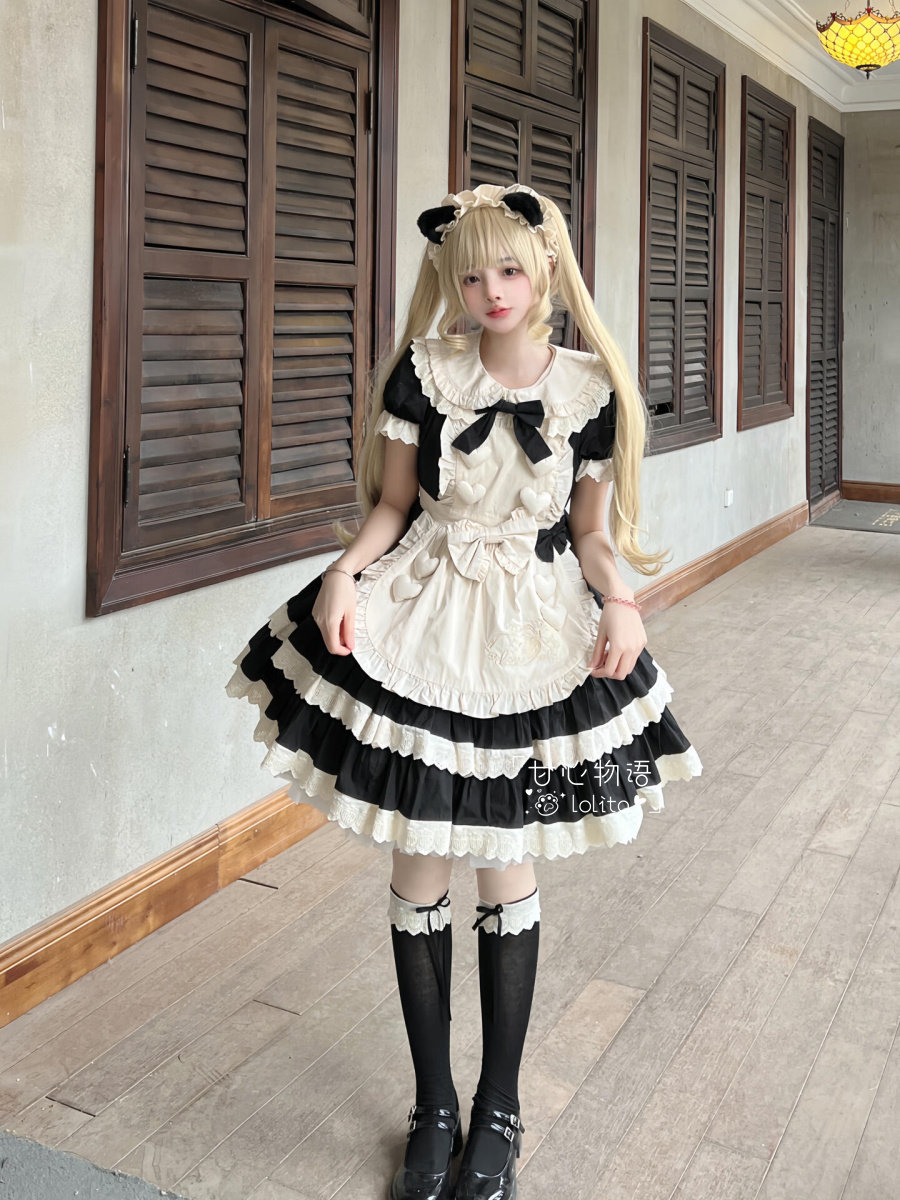 猫咪女仆装甜妹连衣裙日系重工可爱软萌爱心猫咪cos服大蝴蝶结