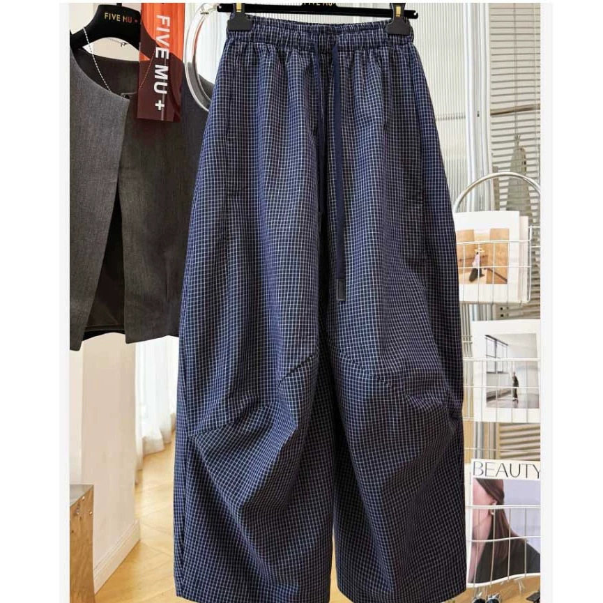 今年流行款的裤子复古小格子舒适慵懒风宽松阔腿休闲裤女春夏季薄