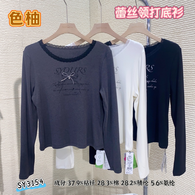 长袖蕾丝长袖磨毛打底衫T恤