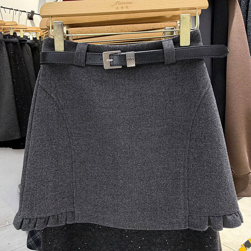 2025秋冬新款极简风毛呢A字半身裙女高腰修身显瘦木耳边包臀短裙,女装/女士精品,半身裙,淘宝优惠券,粉丝福利购,淘宝优惠卷