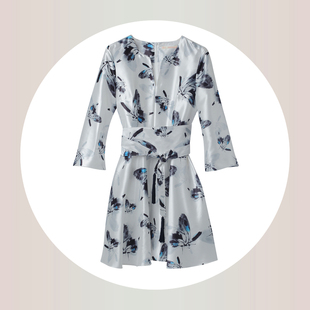 写意印花流苏A裙 连衣裙 米个原创设计 中国风蝴蝶水墨印花喇叭袖