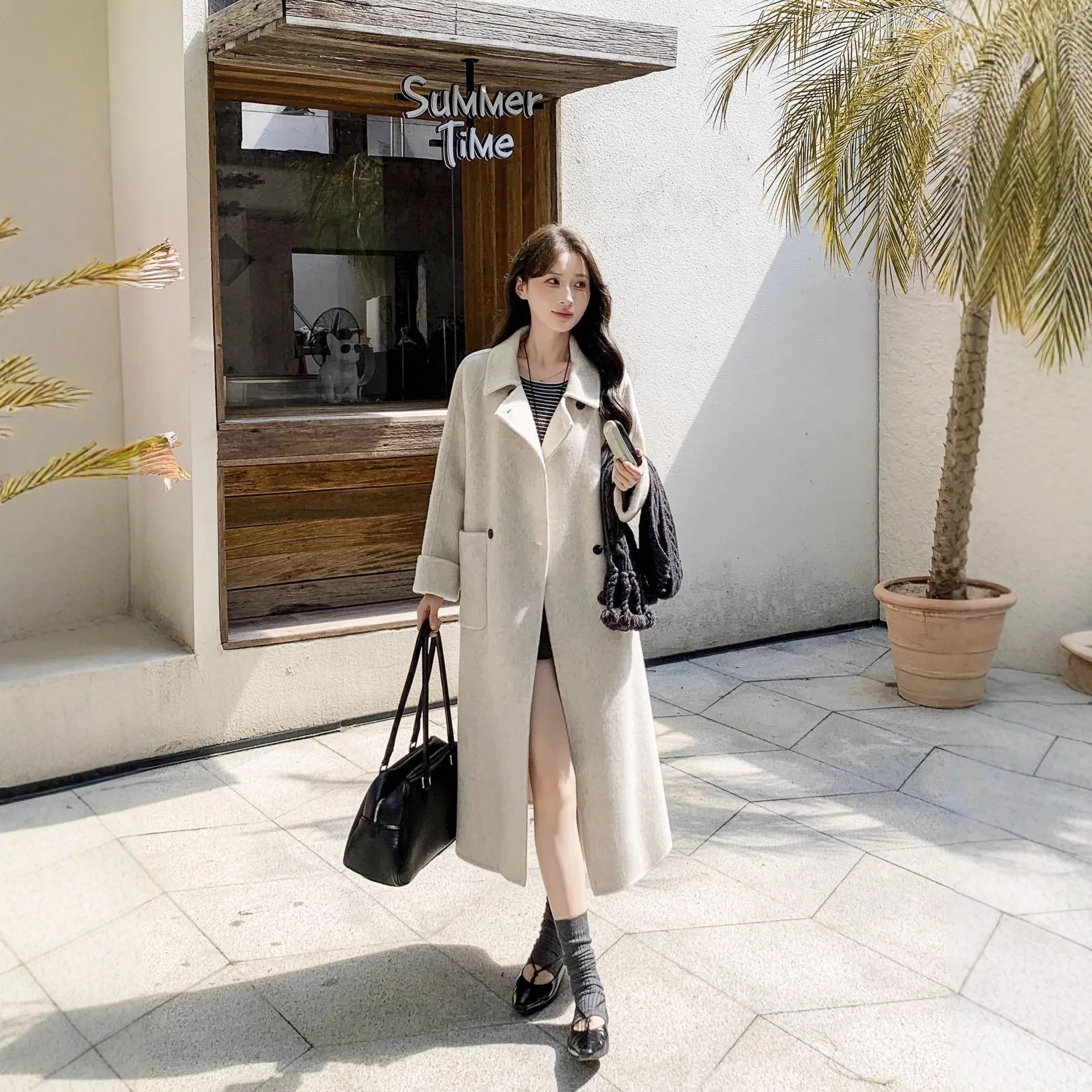 高级感双面羊毛大衣女2025秋冬新款双排扣宽松气质小个子毛呢外套