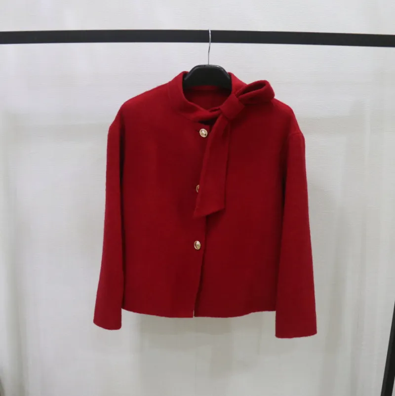 小个子设计感羊毛长袖短款双面呢外套2024冬季新款折扣女装