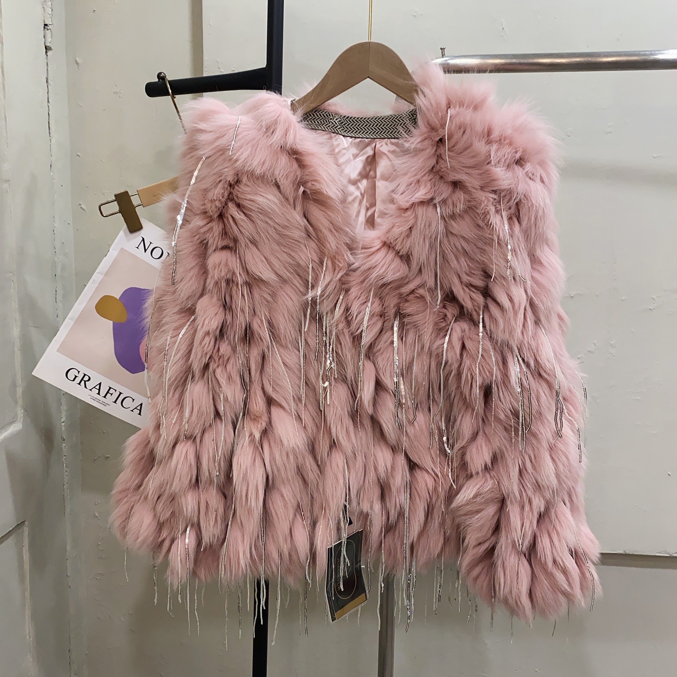 2025秋冬新款狐狸毛皮草外套女短款流苏毛毛上衣女