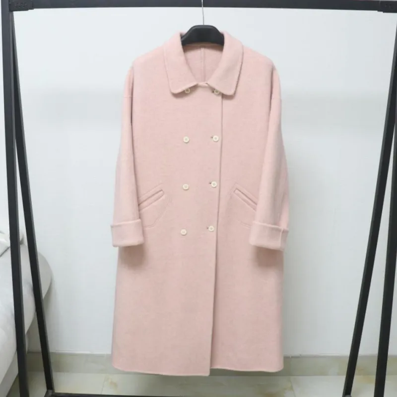 双面羊毛呢子大衣女2025冬季新款高级感双排扣中长款羊毛呢外套
