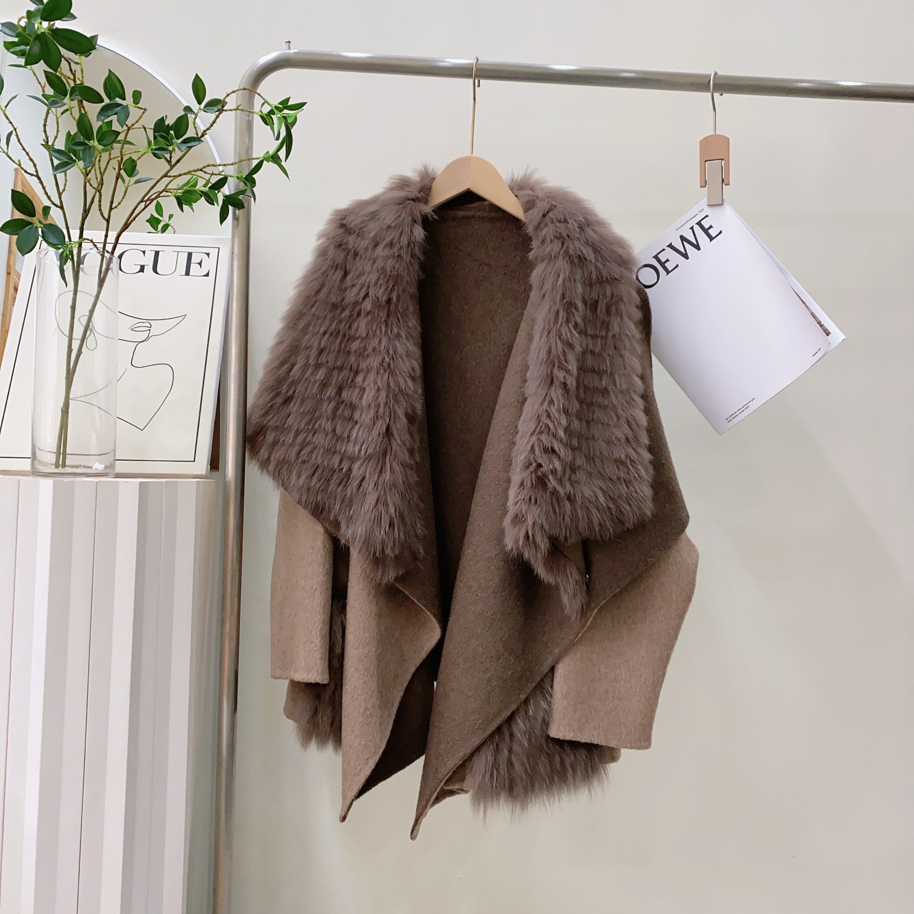 2024年轻款狐狸毛领皮草100羊毛毛呢外套双面呢子大衣外套女