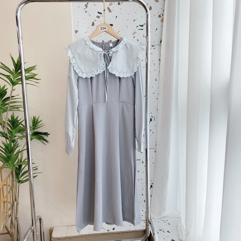 品牌款娃娃领假领子雪纺连衣裙