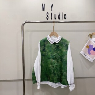 2026新中式 绿色刺绣马甲复古盘扣马甲春夏单面穿提花叠穿上衣外套