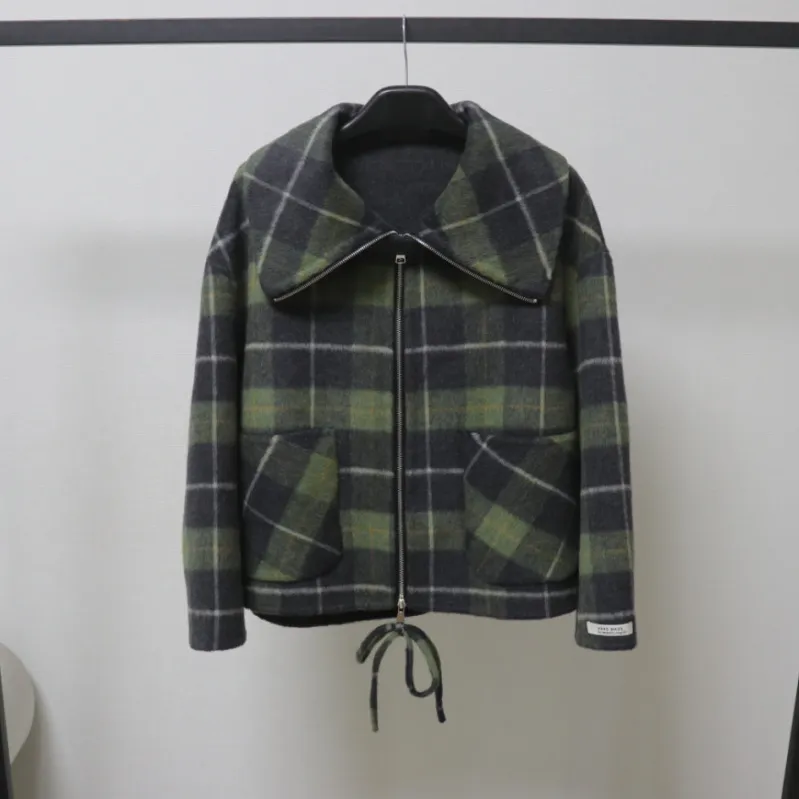 双面羊毛大衣女短款小个子2025新款复古格子宽松韩版毛呢外套