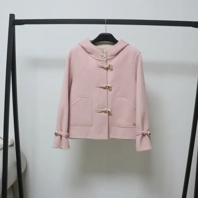 欧洲站连帽牛角扣双面羊毛大衣女韩版学院风减龄毛呢外套女短款