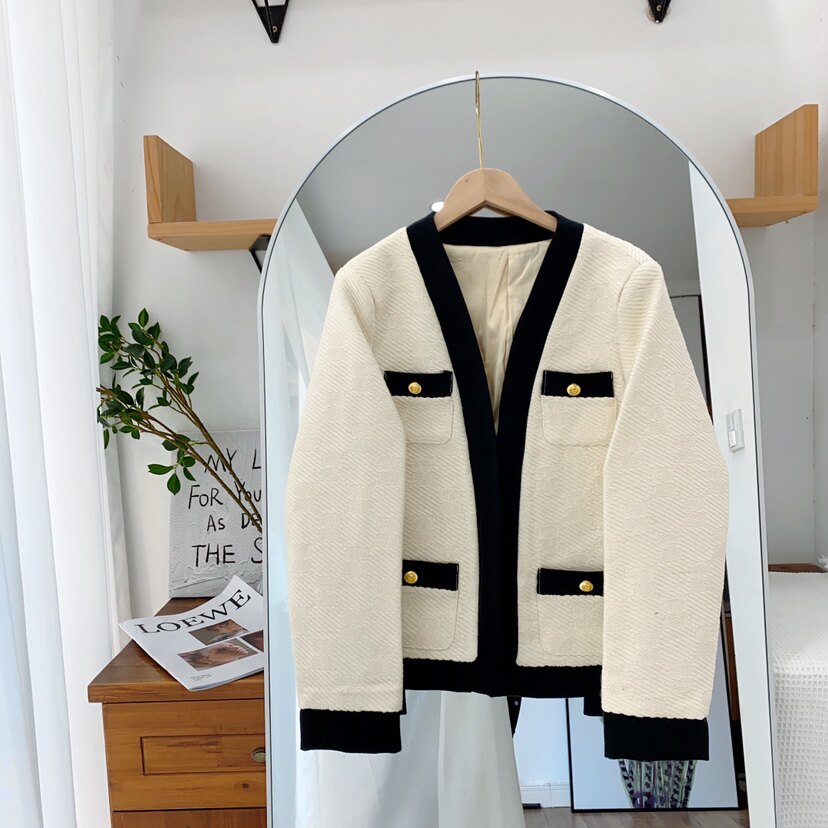 法式小香风粗花呢外套2023春装新款淑女拼接肌理感西服50羊毛
