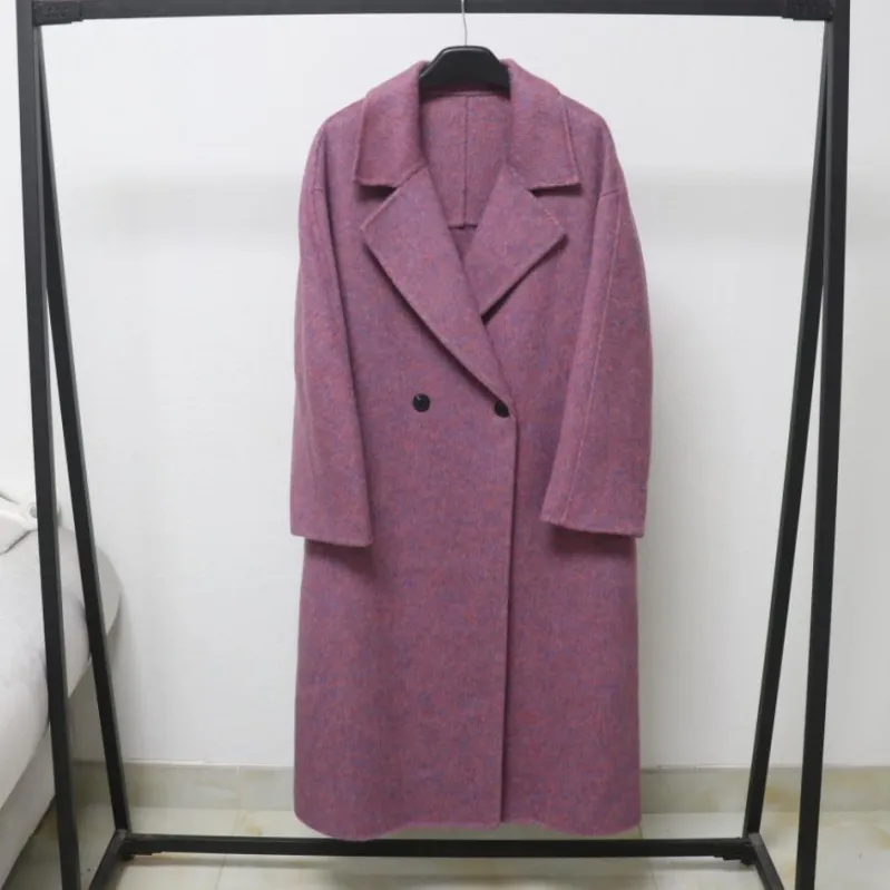欧洲站双面羊毛大衣女中长款过膝宽松二扣毛呢外套2025
