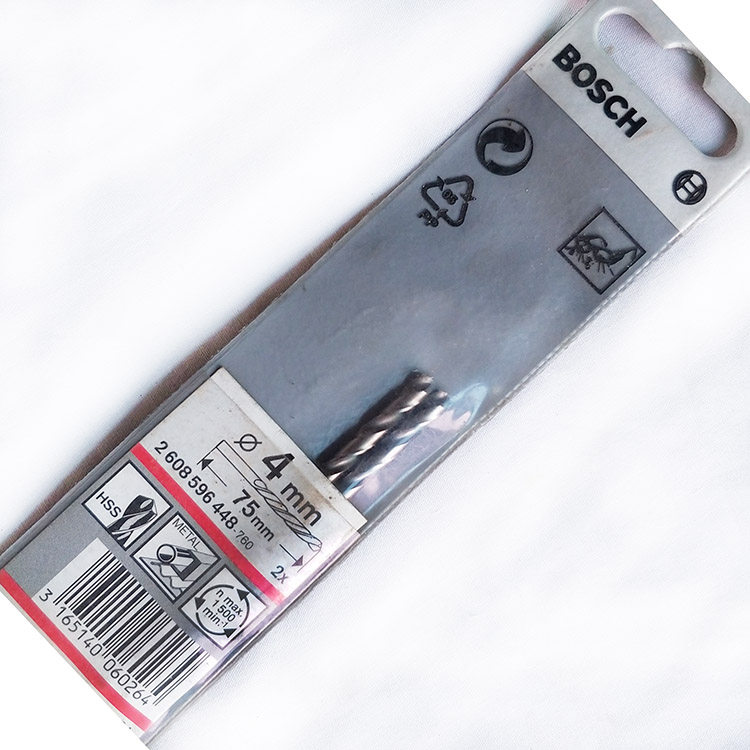 五金BOSCH博世原装钻头4mm高速钢直柄麻花钻448-760金属钻头2支装