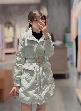 Dili迪骊专柜正品 新款春秋女装粉绿中款鸭绒羽绒s码