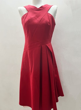 Dili迪骊专柜 夏季大红色修身西装结婚礼服淑女蓬蓬连衣裙