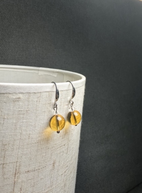 手工制作 9+mm天然黄水晶白水晶聚财招财耳钉  耳坠