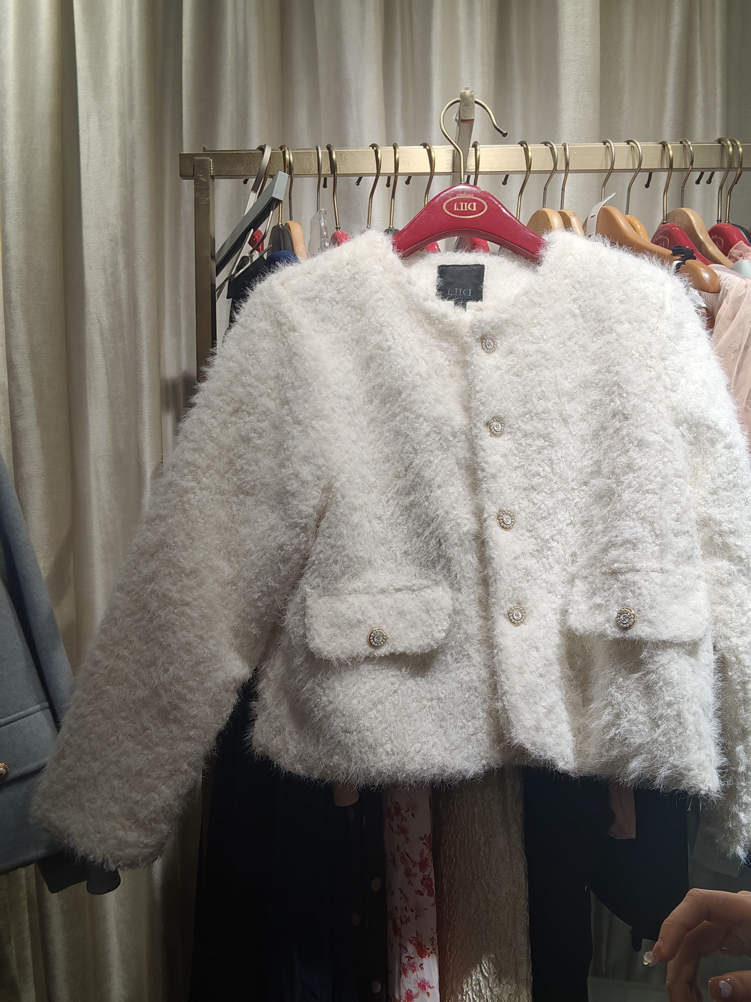 Dili迪骊正品春秋 25新款米白加棉小香风短款大衣外套 不退不换