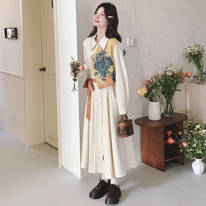 【】法式设计感油画印花假两件连衣裙2815-P145K208,女装连衣裙,2C069