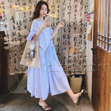 法式不规则泡泡袖蓝色连衣裙女夏2025新款今年流行爆款超好看长裙，女装连衣裙，2C069